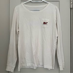 Vineyard Vines Football Whale White Long Sleeve Tee